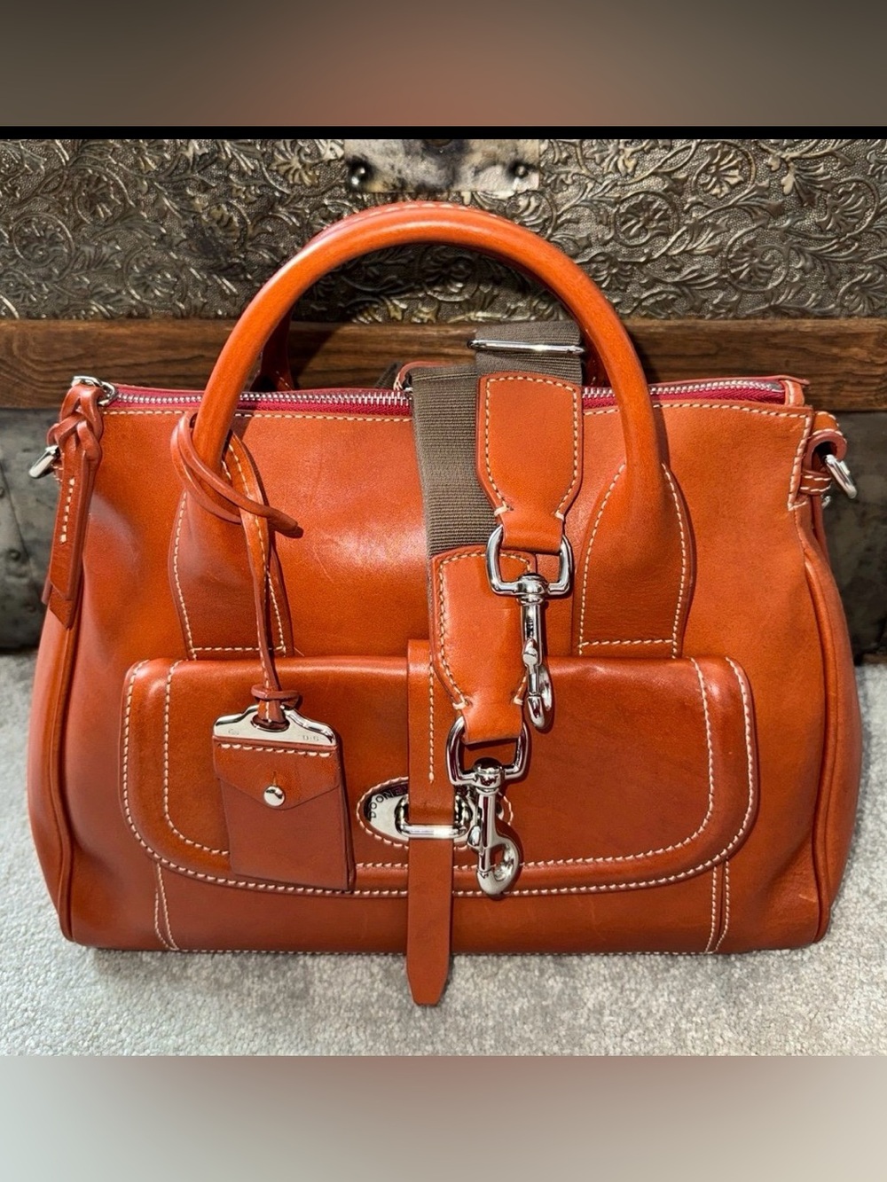 Dooney & Bourke Florentine Toscana Front Pocket Satchel in ginger with strap